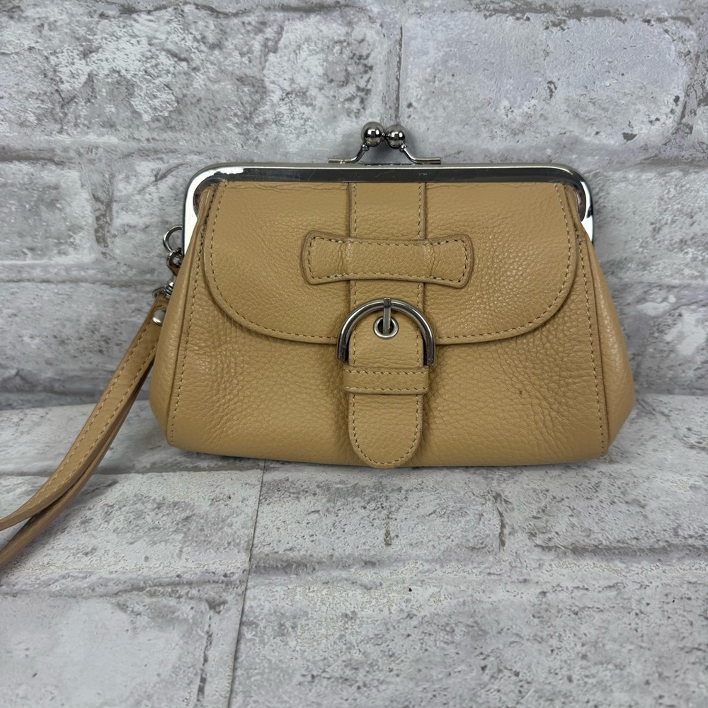 Talbots Leather Wristlet‎ Twist-lock Purse Tan Vintage